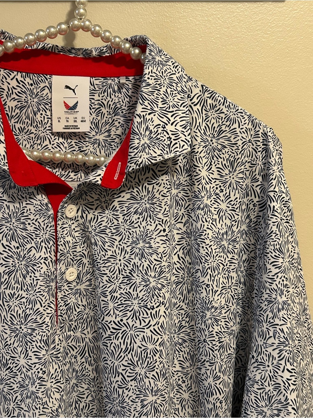 Puma Volition Golf Polo Shirt Mens XL Navy White Fireworks Patriotic Burst MATTR